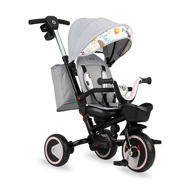 Tricicleta MoMi INVIDIA Love, 5 in 1, scaun rotativ, spatar reglabil, maner telescopic, pliabila, gri KID864000