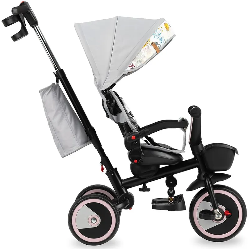 Tricicleta MoMi INVIDIA Love, 5 in 1, scaun rotativ, spatar reglabil, maner telescopic, pliabila, gri KID864000 — imaginea 2