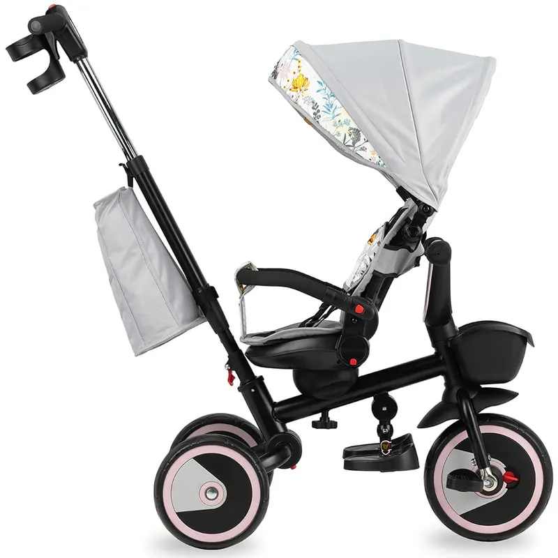 Tricicleta MoMi INVIDIA Love, 5 in 1, scaun rotativ, spatar reglabil, maner telescopic, pliabila, gri KID864000 — imaginea 3