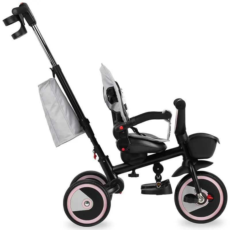Tricicleta MoMi INVIDIA Love, 5 in 1, scaun rotativ, spatar reglabil, maner telescopic, pliabila, gri KID864000 — imaginea 5