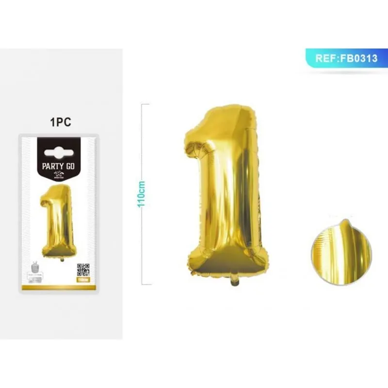 Balon aniversar PartyGo cifra 1, 40cm, auriu