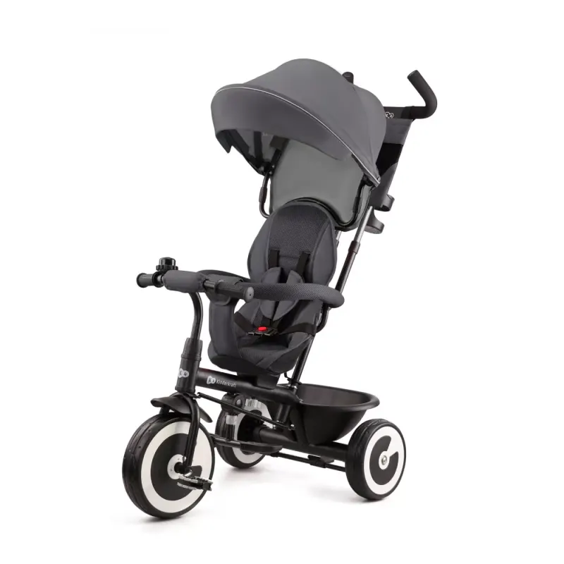 Tricicleta cu pedale Kinderkraft Aston, scaun rotativ, maner, gri KID922383