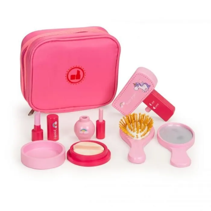 Set de machiaj lemn Ecotoys, 6 piese, roz KID683009 — imaginea 2