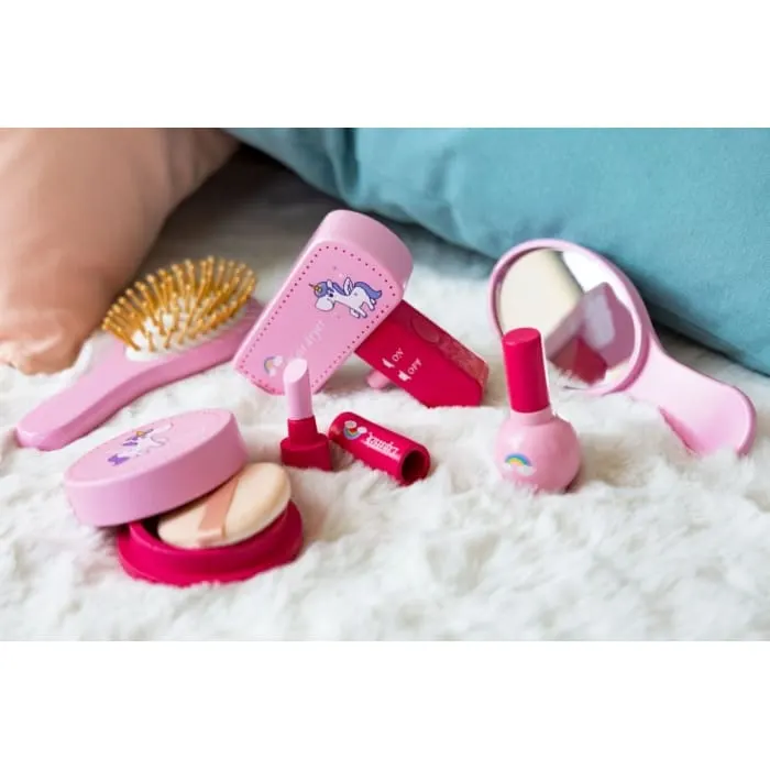Set de machiaj lemn Ecotoys, 6 piese, roz KID683009 — imaginea 3