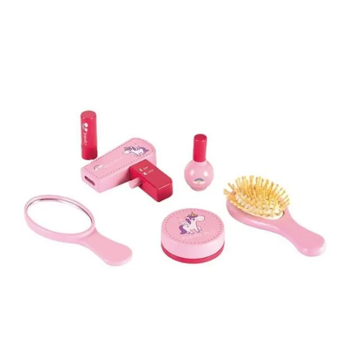 Set de machiaj lemn Ecotoys, 6 piese, roz KID683009 — imaginea 4
