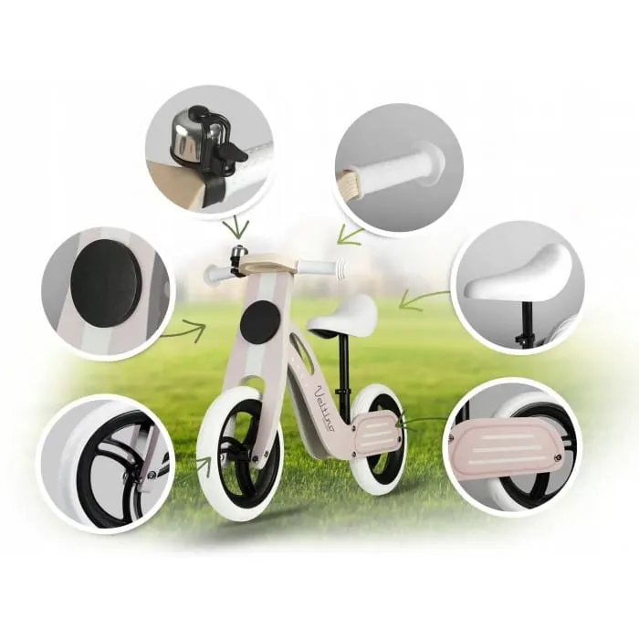 Bicicleta fara pedale Ricokids Veltino, lemn, roti spuma EVA, roz KID471356 — imaginea 4