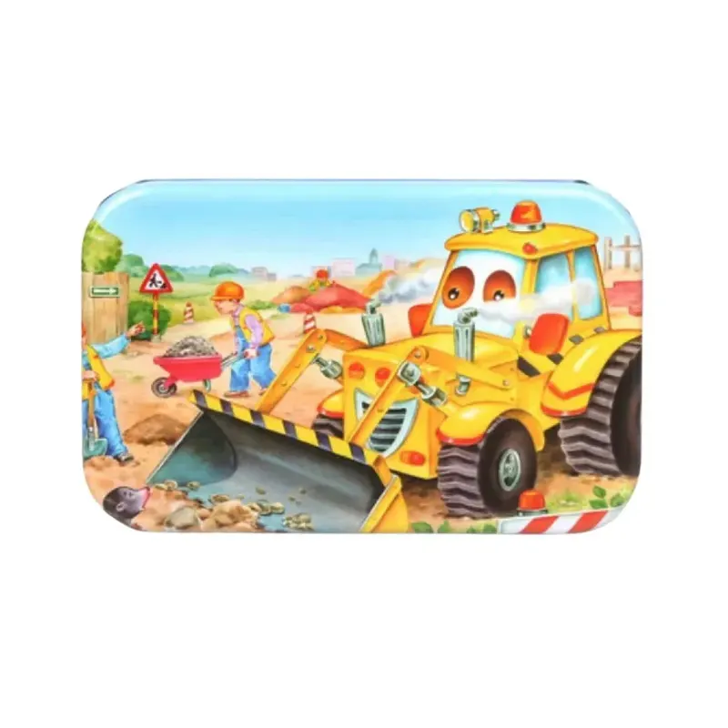 Puzzle cu 60 piese în cutie metalică - Buldozerul