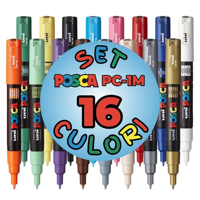 Set 16 Markere POSCA PC-1M , Varf Fin 0.7 mm pentru Desen E i Ilustratii Precise