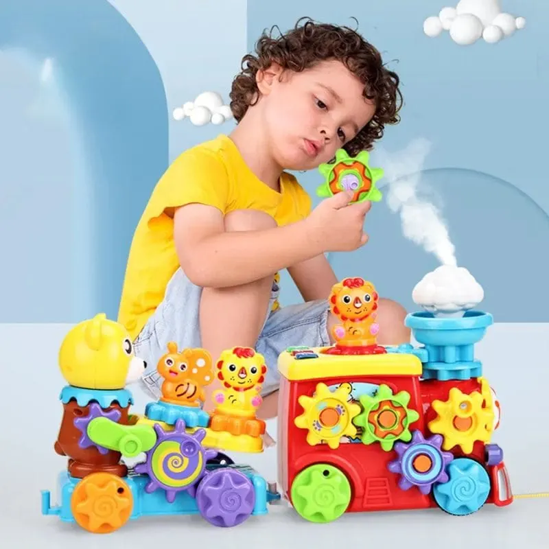 Trenulet Educativ Interactiv, Muzica si Efect de Abur, Dezvolta coordonarea, Creativitatea si Abilitatile Cognitive, Jucarie STEM cu Design Colorat si Piese Detasabile, + 2 Ani