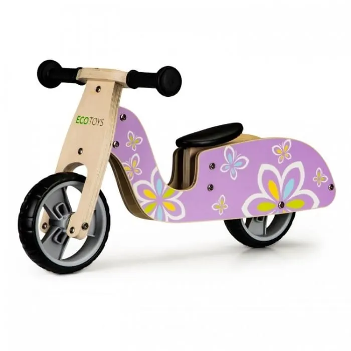 Bicicleta fara pedale Ecotoys, lemn, roti spuma EVA, violet KID971206