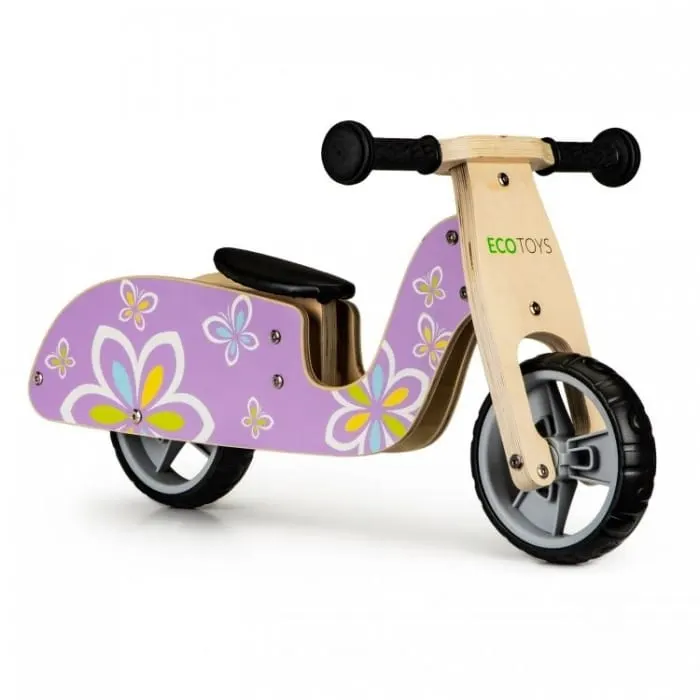 Bicicleta fara pedale Ecotoys, lemn, roti spuma EVA, violet KID971206 — imaginea 3