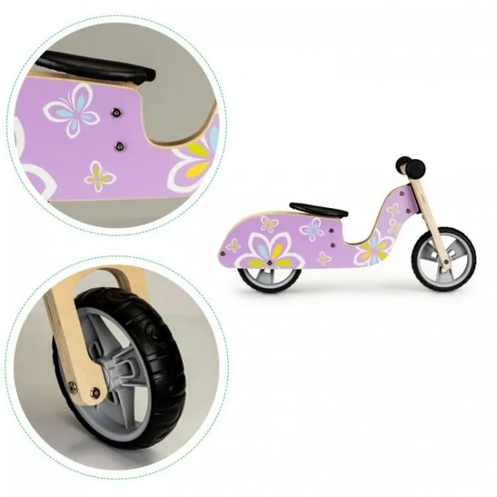 Bicicleta fara pedale Ecotoys, lemn, roti spuma EVA, violet KID971206 — imaginea 5