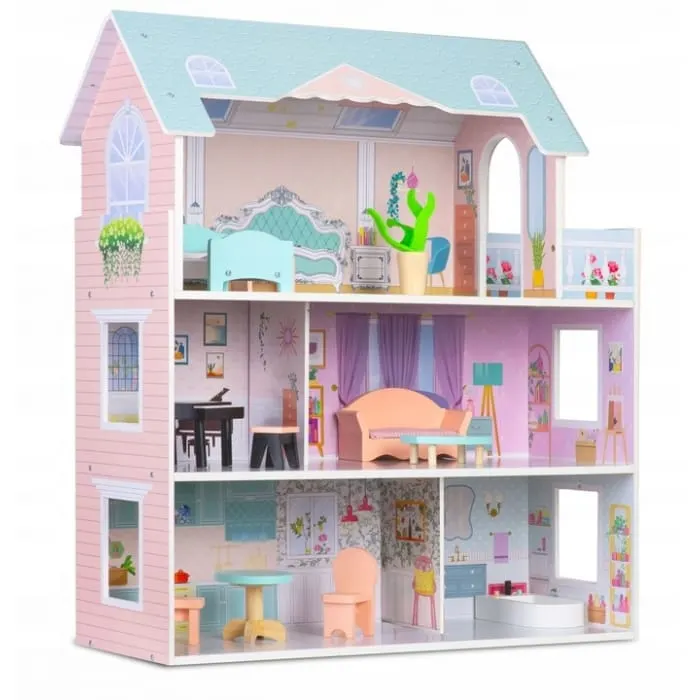 Casuta de Papusi Ricokids, lemn, mobilier, 3 etaje, roz KID623333 — imaginea 2