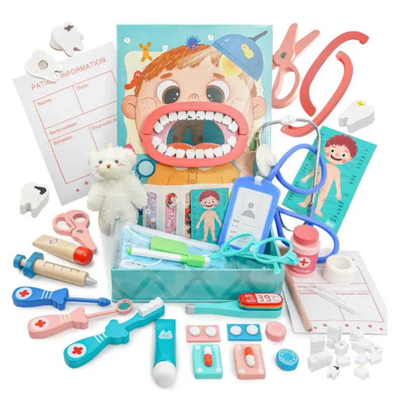 Set Doctor Dentist cu Placa de Suport Magnetică, Albastru, 30 Piese, 3+ Ani