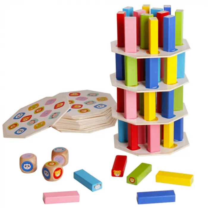 Joc Montessori din Lemn Multifunctional 5 in 1 - Stacking Tower Montessori