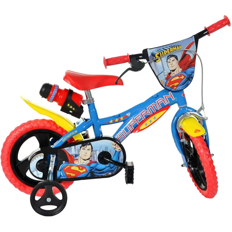 Bicicleta Copii Dino Bikes, Superman, 12 inch, roti ajutatoare, sistem frana, albastru/rosu KID907671