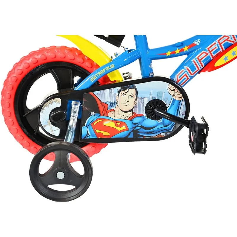 Bicicleta Copii Dino Bikes, Superman, 12 inch, roti ajutatoare, sistem frana, albastru/rosu KID907671 — imaginea 2