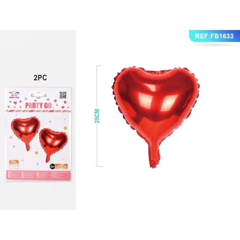 2 Balone din folie PartyGo inima, 25cm, rosu