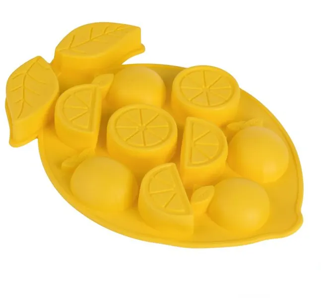 Forma din silicon pentru cuburi de gheata, model lamai, 9 cuburi, galben, 17x24x2 cm