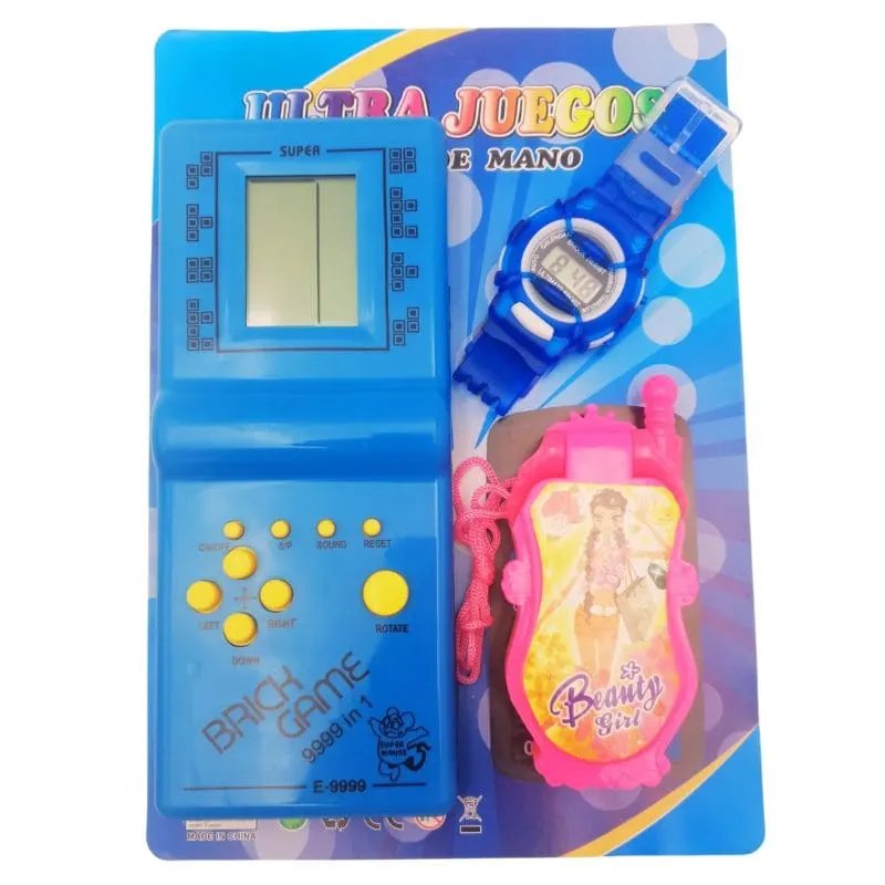 Set Trei Jucarii Interactive, Tetris, Ceas de Mana si Telefon cu Sunete, Albastru, + 3 Ani