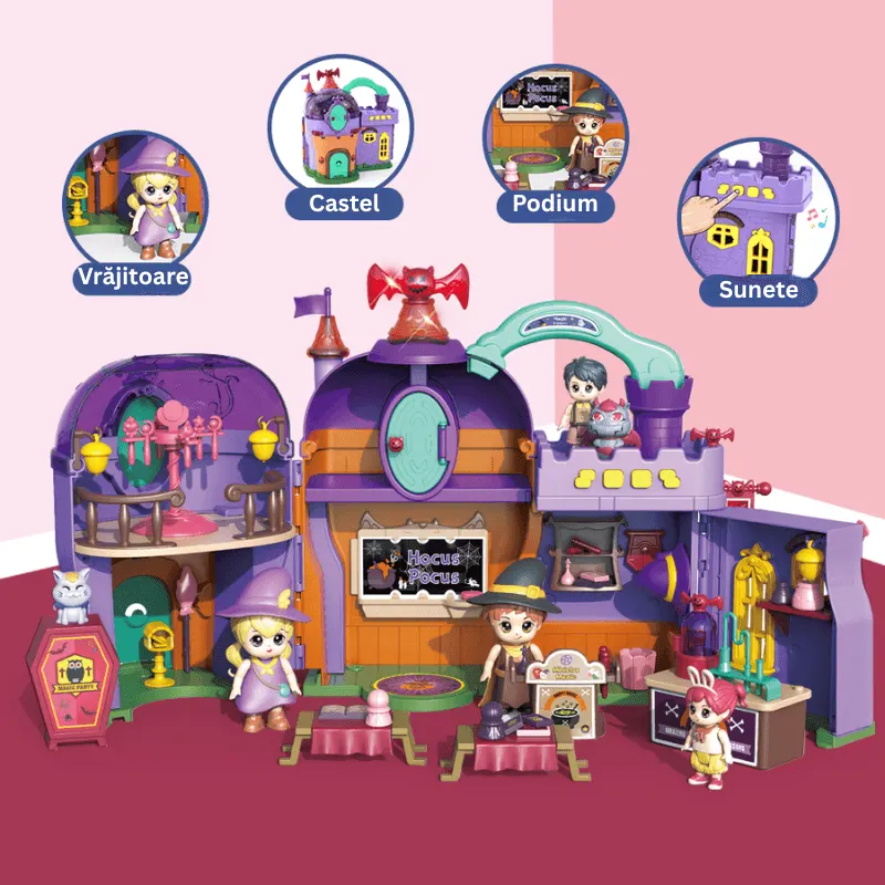 Castel interactiv cu sunete, Ludiro, Academia Vrajitorilor, 3 figurine, 25, 5x16, 5x24, 3cm