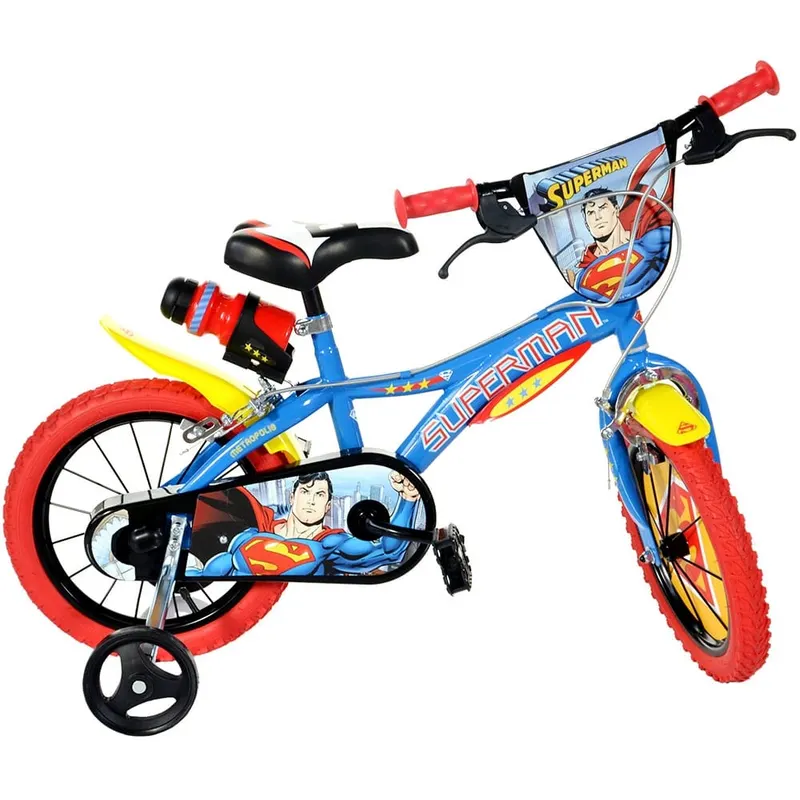 Bicicleta Copii Dino Bikes, Superman, 14 inch, roti ajutatoare, sistem frana, albastru/rosu KID907688