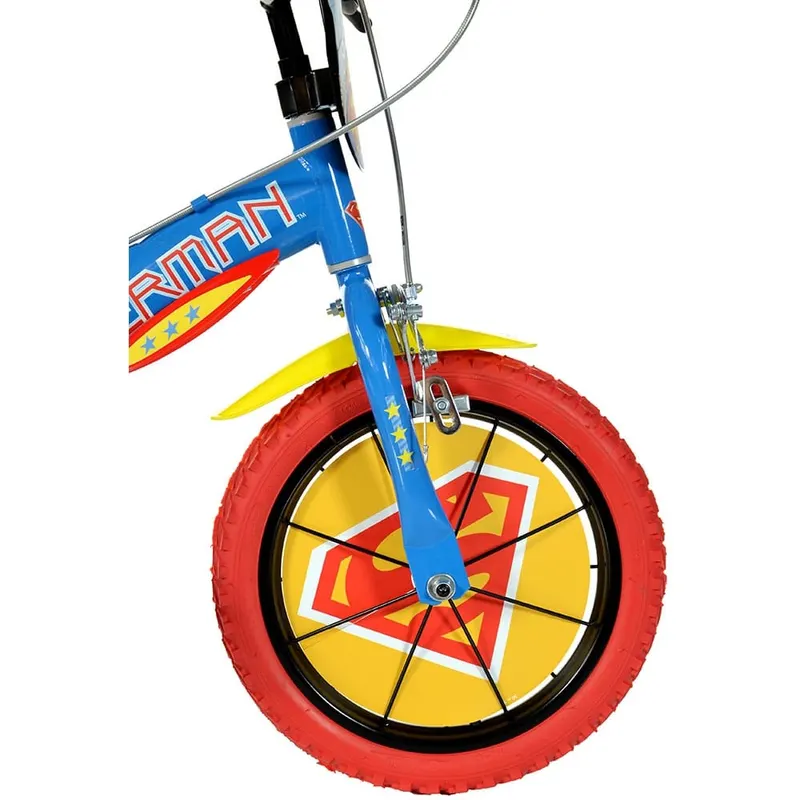 Bicicleta Copii Dino Bikes, Superman, 14 inch, roti ajutatoare, sistem frana, albastru/rosu KID907688 — imaginea 4