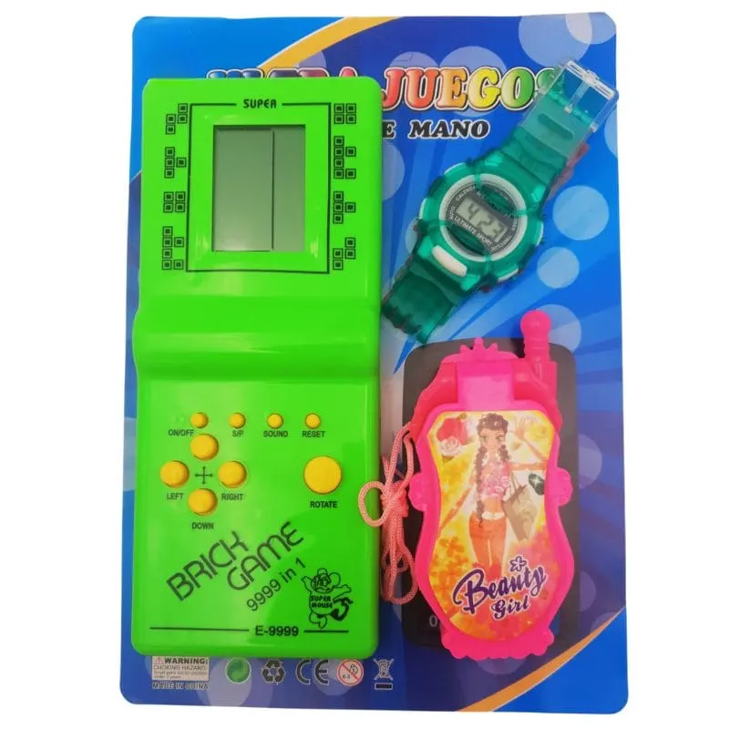 Set Trei Jucarii Interactive, Tetris, Ceas de Mana si Telefon cu Sunete, Verde, + 3 Ani