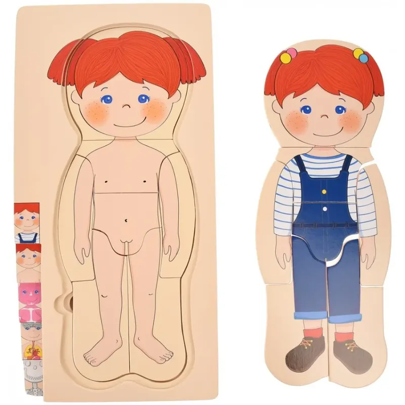 Puzzle Corpul Uman – Fetița, 5 Straturi, 28 Piese din Lemn, 3+ Ani