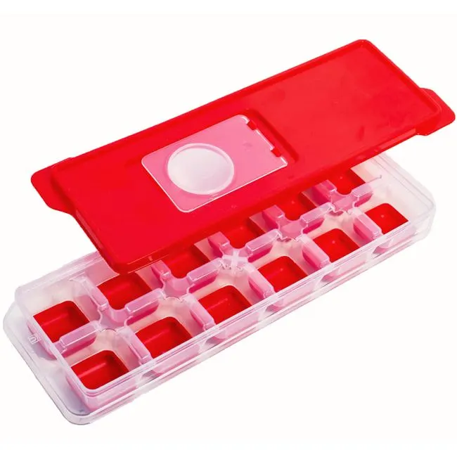 Forma pentru gheata cu capac cu 12 compartimente siliconate,Plastic,Rosu,24x12cm