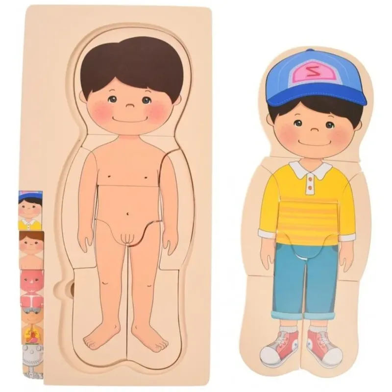 Puzzle Corpul Uman – Baiat, 5 Straturi, 28 Piese din Lemn, 3+ Ani
