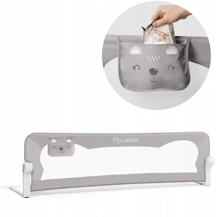 Bariera de protectie pat Nukido, 180x35x42 cm, gri KID610968