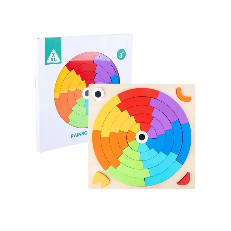 Puzzle curcubeu din lemn, tip Montessori