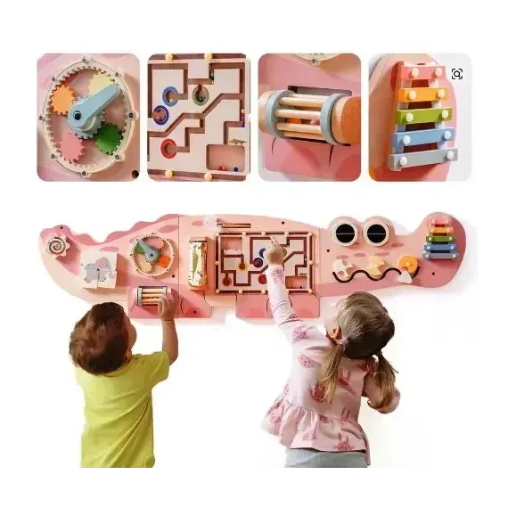 Busy Board din Lemn pentru Perete – Model Crocodil, Activități Montessori pentru Dezvoltare