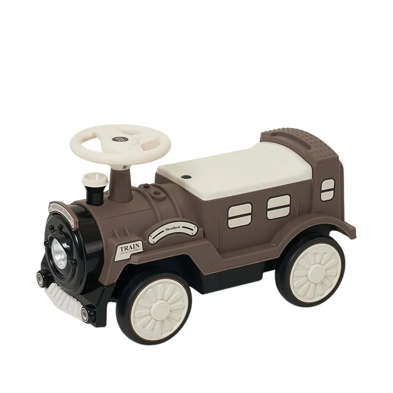 Premergator trenulet, Vintage Train, pentru copii, 18-30 luni, roti EVA, maro
