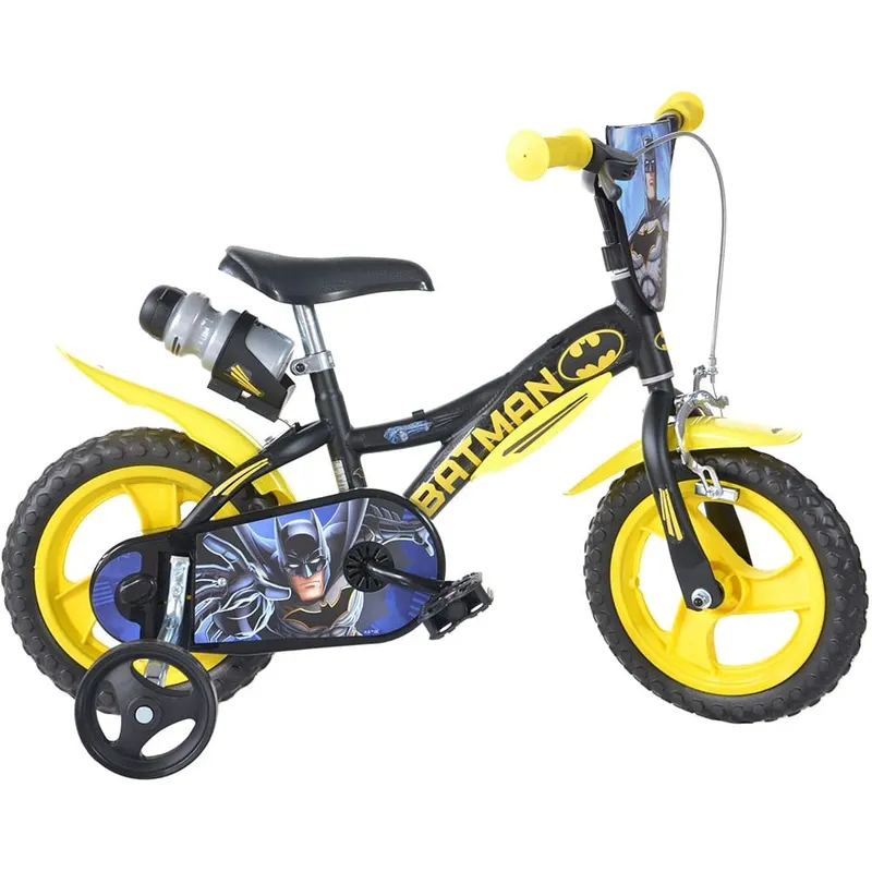 Bicicleta Copii Dino Bikes, Batman, 12 inch, roti ajutatoare, sistem frana, negru/galben KID907725