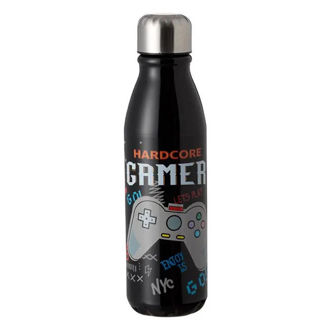 Sticla pentru bauturi,aluminiu,negru,imprimeu consola joc,600 ml