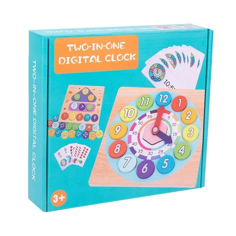 Joc educativ din lemn 2 in1 Invatam ceasul si numerele