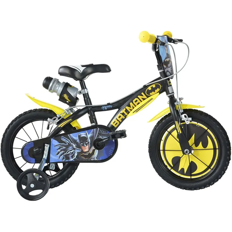 Bicicleta Copii Dino Bikes, Batman, 16 inch, roti ajutatoare, sistem frana, negru/galben KID907701