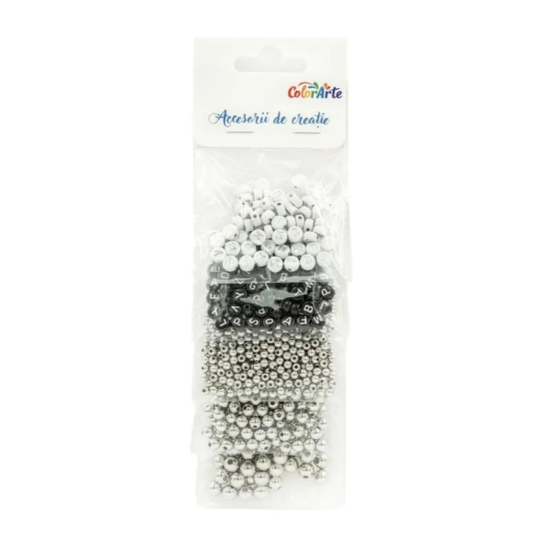Margele plastic pentru activitati crafts, argintii, 5 dimensiuni, 80 g