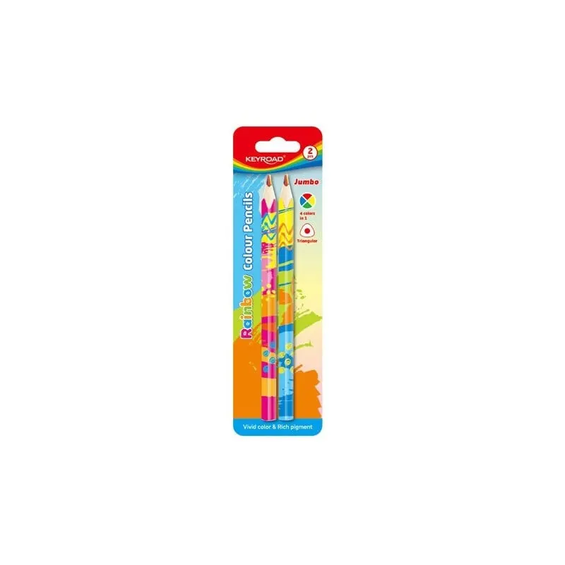 Creioane colorate Keyroad Jumbo Rainbow triunghiulare, 2 culori blister