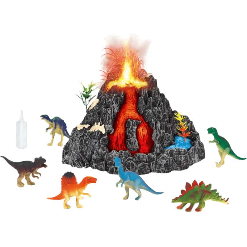 Set Interactiv Vulcan, 6 Dinozauri, Functie Eruptie cu Abur, Lumini Led, Sunete Realiste, Material Rezistent 18x17x11 Cm, +3 Ani