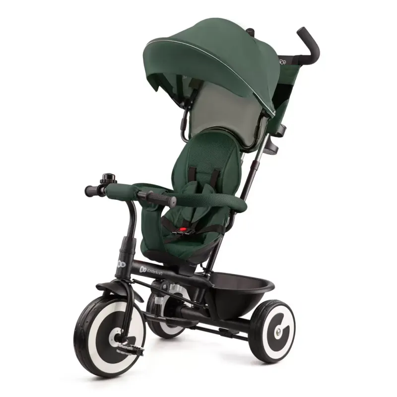 Tricicleta cu pedale Kinderkraft Aston, scaun rotativ, maner, verde KID922376