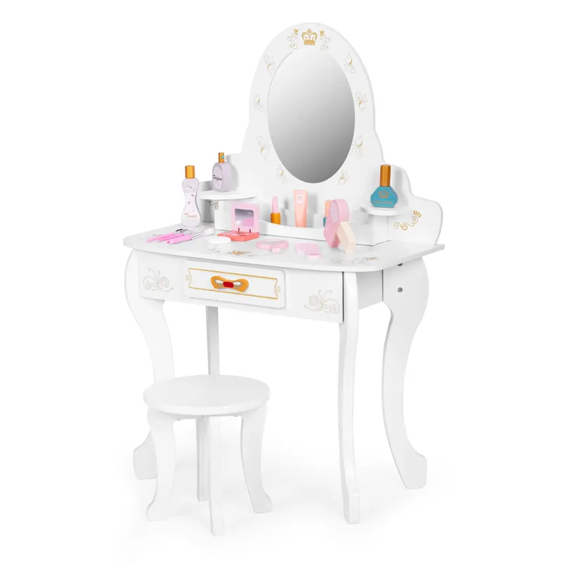 Masuta de toaleta copii Ecotoys, lemn, accesorii si oglinda, alb KID003983 — imaginea 2