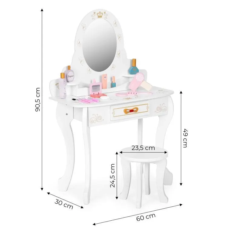 Masuta de toaleta copii Ecotoys, lemn, accesorii si oglinda, alb KID003983 — imaginea 3