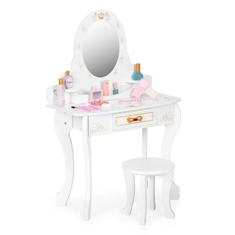 Masuta de toaleta copii Ecotoys, lemn, accesorii si oglinda, alb KID003983 — imaginea 5
