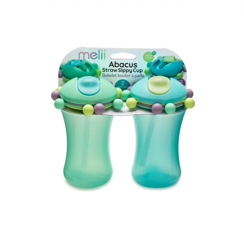 Set 2 cani cu pai Abacus pentru bebelusi Melii,340 ml,albastru-verde