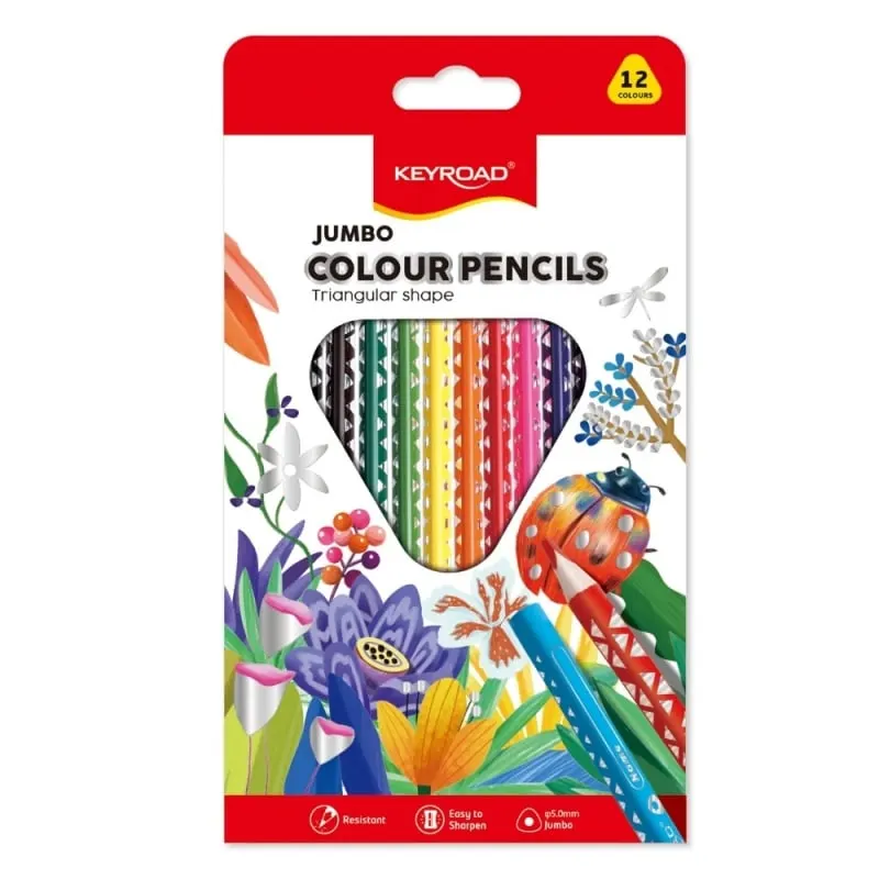 Creioane colorate Keyroad Jumbo triunghiulare, 12 culori set