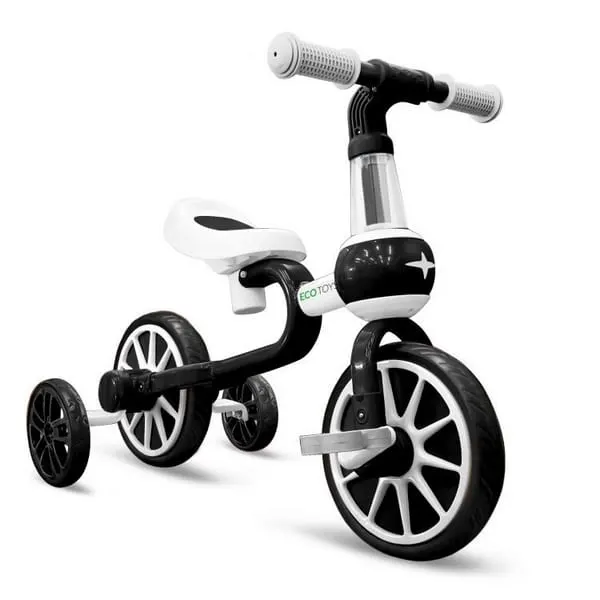 Bicicleta Ecotoys, roti ajutatoare, alb/negru KID068259 — imaginea 2