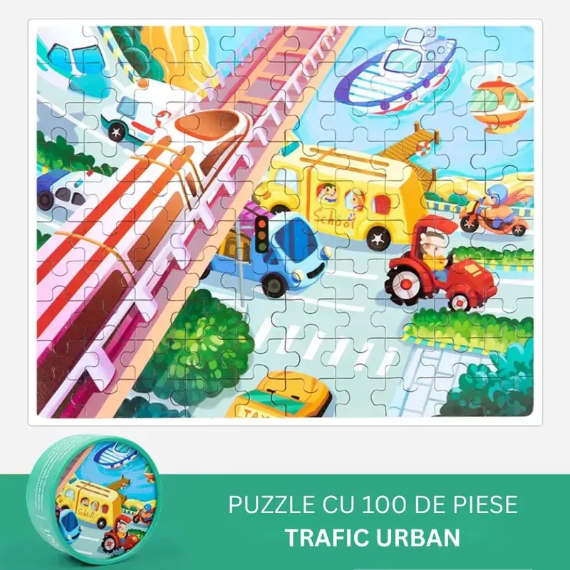 Puzzle educativ cu 100 de piese, 12 tematici - Trafic urban